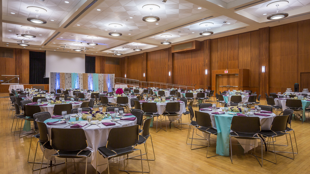 Stylish decorated tables and chairs in the IMU ballroom